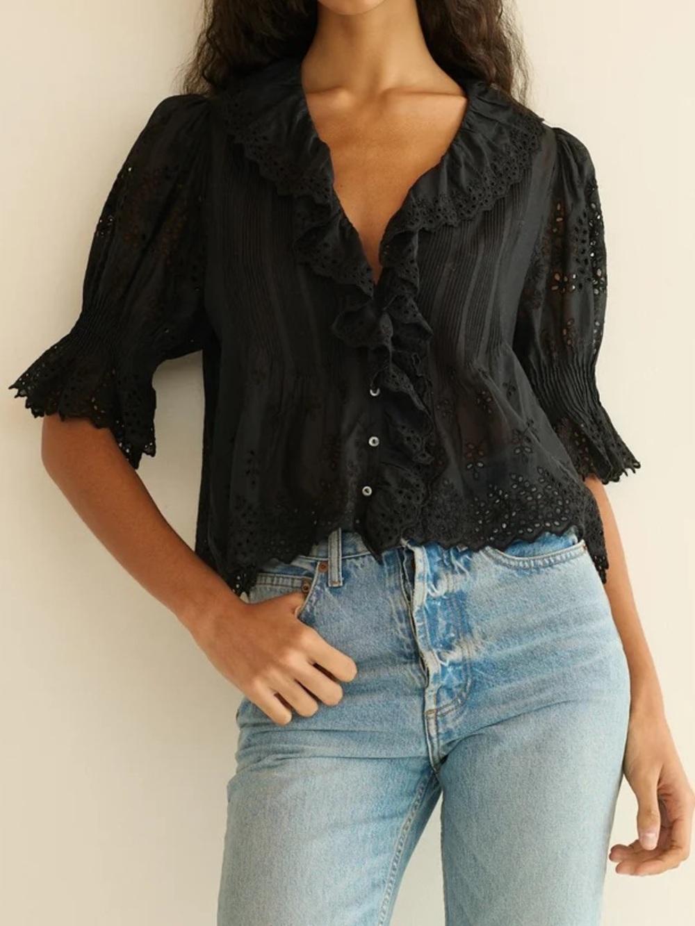 NWOT Doen Henri Top in Black Eyelet size S
